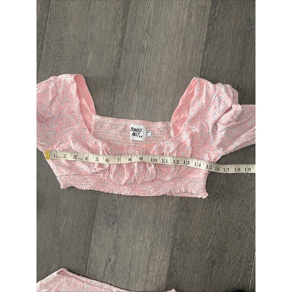 Princess Polly Mini Skirt Crop Top Matching Set Women 8 Pink White Floral Ruffle - Picture 4 of 12